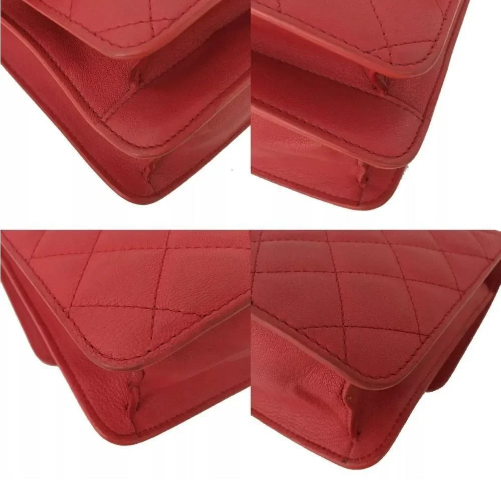 Auth Chanel Tramezzo Box Flap Double CC Logo Calfskin Chain Shoulder Bag Red - Picture 7 of 11